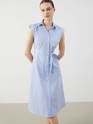 Lc Waikiki Yeni Sezon Kuşaklı Çizgili Gömlek Elbise