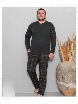 Pijamoni Erkek Battal Düğme Yaka Penye Uzun Kol Ince Pijama Takımı 6720/11 - 1 Adet