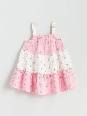 Lc Waikiki Yeni Sezon Kare Yaka Çiçekli Kız Çocuk Müslin Elbise