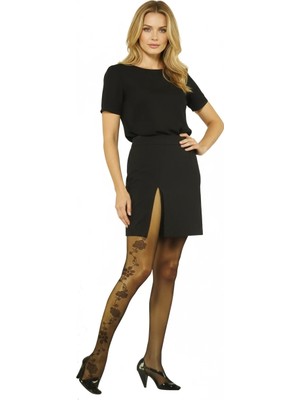 MTM My The Mall Giyim Bali Bayan Desenli Külotlu Çorap Manolya Siyah 2