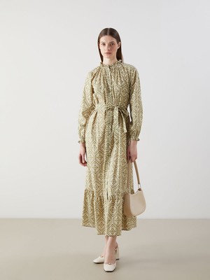 Lc Waikiki Yeni Sezon Fırfırlı Dik Yaka Desenli Gömlek Elbise