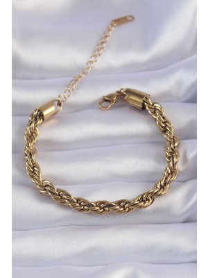 Ett 316L Çelik Gold Renk Kalın Burgu Zincir Bileklik