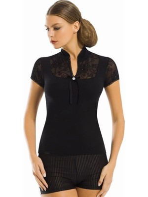 MTM My The Mall Giyim Berrak Dantelli Yarım Kollu Kadın Bluz Elestan