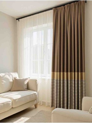 Perde Merkezi 1/3 Pile Kazayağı Desen Kahverengi Pano Fon Perde