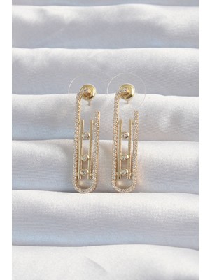 Ett Pirinç Gold Renk Zirkon Taşlı Messika Küpe