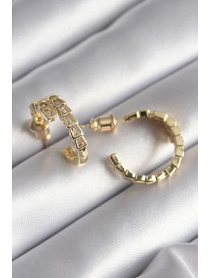 Ett Pirinç Gümüş Renk Zirkon Taşlı Yılan Model Kadın Küpe