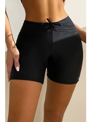MTM My The Mall Giyim Kadın Siyah Önden Bağcıklı Deniz Şortu