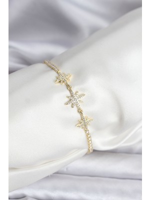 Ett Kutup Yıldızı Model Zirkon Taşlı Gold Renk Su Yolu Kadın Bileklik