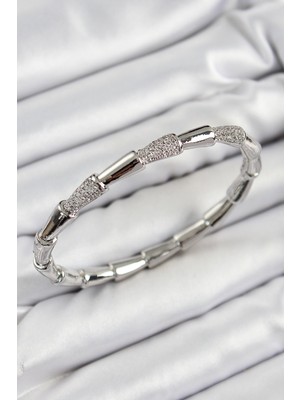 Ett Pirinç Zirkon Taşlı Kemik Model Gümüş Renk Vip Kadın Bileklik