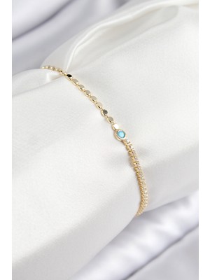 Ett Pirinç Zirkon Taşlı Boncuk Model Ezme Zincir Gold Renk Kadın Bileklik