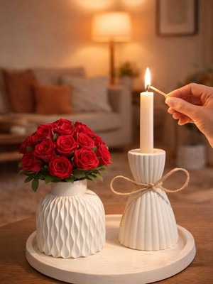 Szn Home Design Salon/ev Dekoratif Hasır Şamdanlık Mini Iskandinav Vazo Oval Tepsi Sunumluk