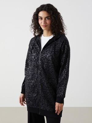 Lc Waikiki Yeni Sezon Kapüşonlu Desenli Kadın Fermuarlı Sweatshirt