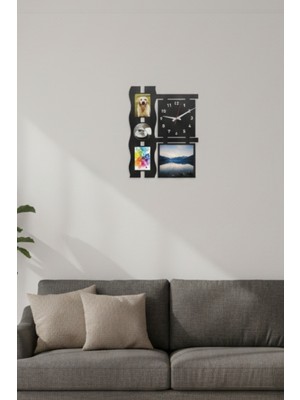 Grandmix Metal Tablo ve Saat Seti Fotoğraf Bölmeli Şık Duvar Dekoru