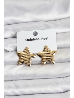 Ett 316L Çelik Gold Renk Yıldız Model Kadın Küpe