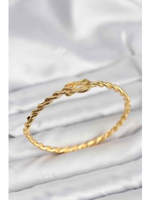 Ett Düğüm Model Pirinç Gold Renk Kadın Kelepçe Bileklik