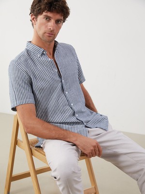 Lc Waikiki Yeni Sezon Regular Fit Kısa Kollu Çizgili Armürlü Erkek Gömlek