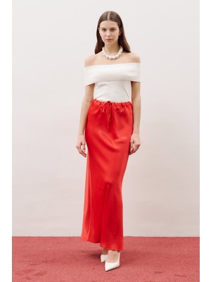 Manuka Bel Ayarlamalı Saten Etek Kırmızı