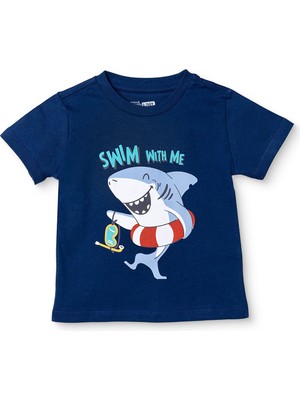 Hellobaby Hellobaby Erkek Bebek Tshirt Hayvan Baskılı Bisiklet Yaka Kısa Kol