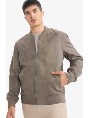 DeFacto Slim Fit Süet Kolej Yaka Fermuarlı Çift Cepli Mevsimlik Bomber Mont Ceket A3866AX26SP