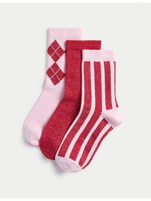 Marks & Spencer 3’lü Pamuk Karışımlı Işıltılı Çorap