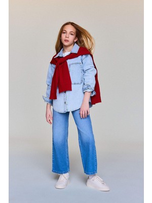 DeFacto %100 Pamuk 90's Wide Leg Geniş Paça Jean Pantolon Kız Çocuk G4648A826SM