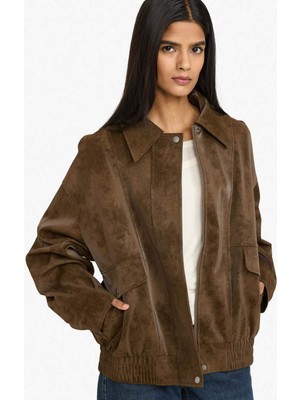 DeFacto Su Geçirmez Dad Fit Polo Yaka Suni Deri Mont G6497AX26SP