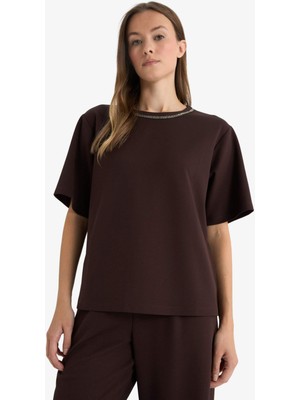 DeFacto Regular Fit Nakışlı Krep Tişört E9894AX26SP