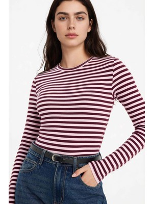 DeFacto Loose Fit Kayık Yaka Ribana Uzun Kollu Tişört G8089AX26SP