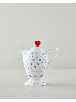 English Home Amour Porselen Isıtıcılı Demlik Seti 850 ml Beyaz