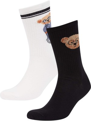 DeFacto Erkek Ayıcıklı Rahat Lastikli 2'li Pamuklu Uzun Çorap E6104AXNS