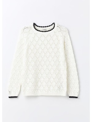 Lc Waikiki Yeni Sezon Bisiklet Yaka Kendinden Desenli Uzun Kollu Kız Çocuk Triko Kazak