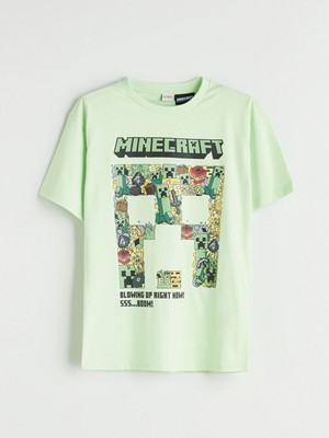 Lc Waikiki Yeni Sezon Bisiklet Yaka Minecraft Baskılı Erkek Çocuk Tişört