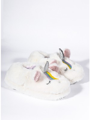 Peluche Beyaz Kız Çocuk Ev Ayakkabısı 25C-A-1