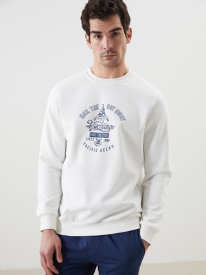 Lc Waikiki Yeni Sezon Bisiklet Yaka Baskılı Erkek Kalın Sweatshirt