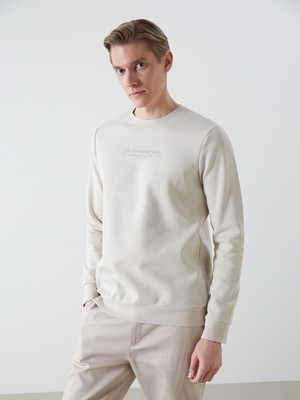 Lc Waikiki Yeni Sezon Bisiklet Yaka Baskılı Erkek Kalın Sweatshirt