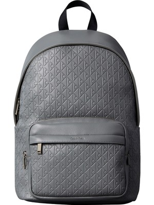 Calvin Klein Gri Erkek Sırt Çantası Emblem Aop Emboss Round Backpack