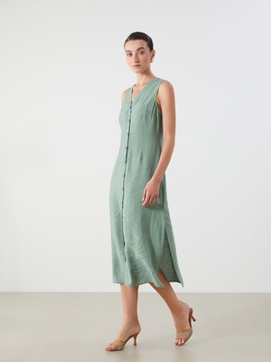 Lc Waikiki Yeni Sezon V Yaka A Kesim Modal Karışımlı Elbise