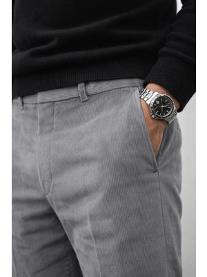 Varetta Erkek Gri Kadife Pantolon Ince Fitilli Klasik Kesim Cepli