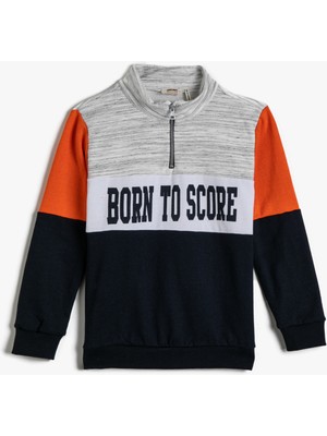 Koton Baskılı Sweatshirt Fermuar Yaka Pamuklu