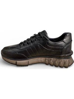 Zueofficial Siyah Hakiki Deri Tam Ortopedik Casual Günlük Erkek Ayakkab