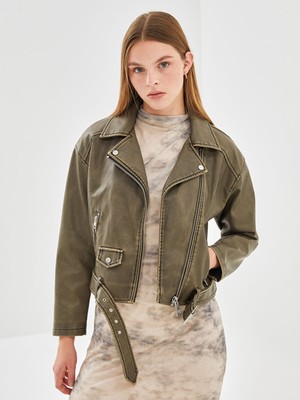 Lc Waikiki Yeni Sezon Biker Yaka Kadın Deri Görünümlü Ceket