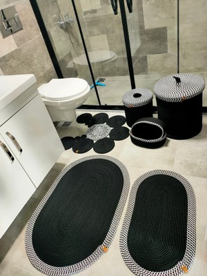 Özbience Modern Jüt Banyo Takımı ve Paspas Seti, Makyaj Sepeti ve Çöp Kovası