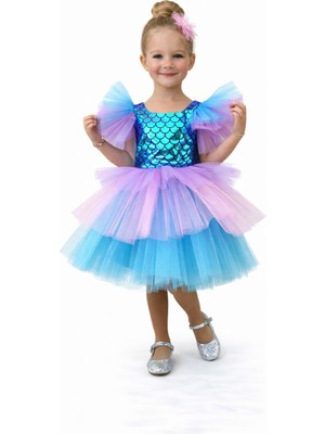 Rapapa Kız Çocuk Tütü Etekli Deniz Kızı Elbisesi Mavi 2102