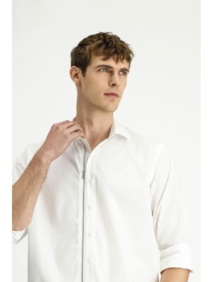 Kiğılı Uzun Kol Regular Fit Fermuarlı Pamuk Gömlek