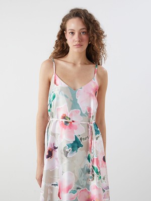 Lc Waikiki Yeni Sezon Kalp Yaka Çiçekli Askılı Elbise