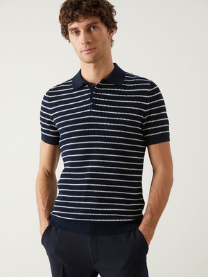Lc Waikiki Yeni Sezon Polo Yaka Kısa Kollu Çizgili Erkek Triko Kazak