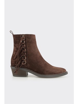 Elle Kahve Deri Kadın Western Bot