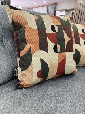 Nivemes Home Nıvemeshome Geometrik Yeşil- Kahve  Desenli 45X45 Kırlent Kılıfı