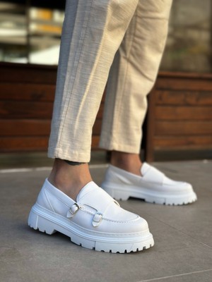 Baybonza BA0242 Tokalı Klasik Yüksek Taban Beyaz Erkek Ayakkabı