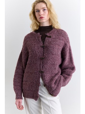 Manuka Geniş Düğmeli Triko Hırka Bordo